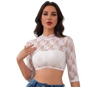 Adisno Women's Dirndl Blouse, Dirndl Blouse, Elegant and Beautiful Lace Crew Neck Women,White,10