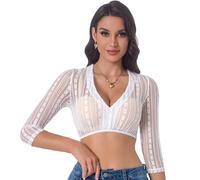 Adisno Women's Dirndl Blouse, Dirndl Blouse, Lace Dirndl Blouse, Dirndl Blouses with Elegant V-Neck and Sexy Lace, White