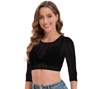 Adisno Women's Dirndl Blouse, Dirndl Blouse, Lace Dirndlblouse, Beautiful Lace Crew Neck, 14 Black