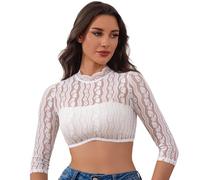 Adisno Women's Dirndl Blouse, Dirndl Blouse, Long-Sleeved with High Closure,White,10