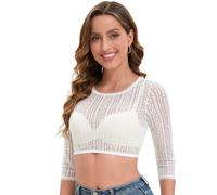 Adisno Women's Dirndl Blouse, Elegant and Beautiful Lace Crew Neck Dirndl Blouse, White (UK, Numeric, 14, Regular, Regular, White)