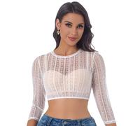 Adisno Women's Dirndl Blouse,Women's Lace Dirndl Blouse,Dirndl Blouses with Elegant V-Neck and Sexy Lace, White,12