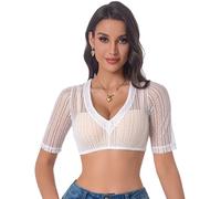 Adisno Women's Dirndl Blouse,Women's Lace Dirndl Blouse,Dirndl Blouses with V-Neck and Sexy Lace, White,12