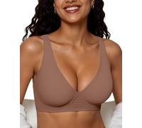 Adisputent Jelly Bras for Women Non Wired Deep V Wireless Push Up Bra Seamless Comfort Plunge T Shirt Bra Soft Support Full Coverage Everyday Bralettes (Coffee,M)