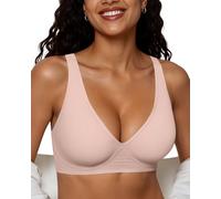 Adisputent Jelly Bras for Women Non Wired Deep V Wireless Push Up Bra Seamless Comfort Plunge T Shirt Bra Soft Support Full Coverage Everyday Bralettes (Skin Color,L)