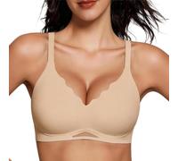 Adisputent Wireless Jelly Bra Push Up Seamless Gel Bras for Women Scalloped Support T Shirt Bra Non Wired Full Coverage Comfort Everyday Bralettes (Sand,L)