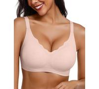 Adisputent Wireless Jelly Bras for Women Seamless Non Wired Gel Push Up Bra Comfort Support Full Coverage Bralettes Scalloped Padded T Shirt Bra (Nude Jacquard,L)