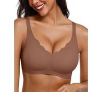 Adisputent Wireless Jelly Bras for Women Seamless Non Wired Gel Push Up Bra Comfort Support Full Coverage Bralettes Scalloped Padded T Shirt Bra (Coffee,XL)