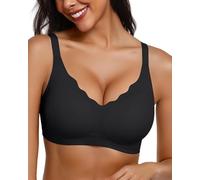 Adisputent Wireless Jelly Bras for Women Seamless Non Wired Gel Push Up Bra Comfort Support Full Coverage Bralettes Scalloped Padded T Shirt Bra (Black,XL)