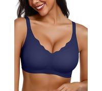 Adisputent Wireless Jelly Bras for Women Seamless Non Wired Gel Push Up Bra Comfort Support Full Coverage Bralettes Scalloped Padded T Shirt Bra (Navy Blue,XXL)