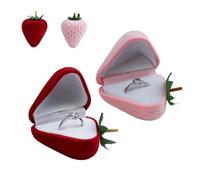 AdiStylinno 2 Pack Velvet Ring Box, Cute Small Strawberry-shaped Trinket Box, Unique Earring Storage Organiser for Women, Portable Travel Jewellery Boxes for Engagement Weddings (A)