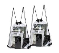 AdiStylinno 2 Pcs Drawstring Bags, Unisex Clear Drawstring Gym Bag, Foldable Transparent Waterproof Travel Drawstring Backpack Lightweight String Bag for Sports Swimming Stadium Events (Black)