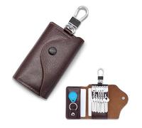 AdiStylinno Car Key Bag, Large Capacity Leather Key Case, Multifunctional Key Case, Purse, Practical Key Bag with 6 Hooks, Snap and 2 Card Slots, brown, 0.5*6.5*2.5 cm / 4.1*2.5*0.9 in