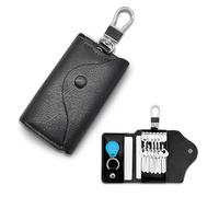AdiStylinno Key Holder Wallet, Large Capacity Leather Key Holder Case Multi-Functional Key Pouch Key Bag with 6 Hooks and Snap (Black)