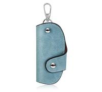 AdiStylinno Key Holder Wallet, Waterproof Leather Key Bag Holder Portable Multifunctional Key Case Holder Organizer with Buckle Hooks and Key Ring Unisex Wallet Keychain Bag (A, Blue)