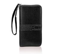 AdiStylinno Men’s Wallet, Minimalist Leather Long Wallet, Large Capacity Card Wallet Clutch Purse with Zipper and Wrist Strap, Black, 19.5 x 10 x 2.5 cm / 7.68 x 3.94 x 0.98 in, Modern