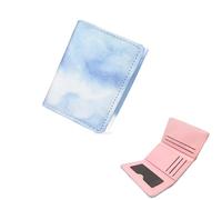AdiStylinno Small Wallets for Women, Exquisite Tie-Dye Leather Ladies Purses Card Wallets Multifunction RFID Blocking Slim Wallet with Snap (Tri-fold, Light Blue)