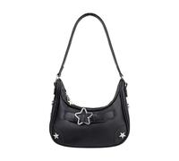 AdiStylinno Underarm Shoulder Bag for Women, Cute Star Pattern Small Purse Y2K PU Clutch Hobo Handbag Mini Crescent Bag, Black, 9.05 * 7.08 * 3.15 in, Modern