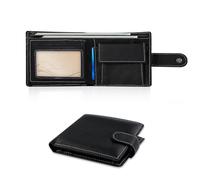 AdiStylinno Wallet for Men, Genuine Leather Bifold Wallet with 2 ID Windows, Compact Cash Wallet with Coin Pocket and 6 Cards Slots, Black, 11 x 2 x 8 cm / 4.3 x 0.78 x 3.14 in, Modern