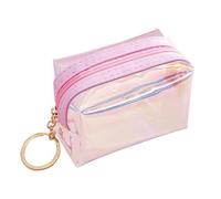 AdiStylinno Women Coin Purse, Shining Clear Small Coin Pouch with Key Chain, Colored Change Card Holder Wallet for Women, Pink, 9*7*5 cm/3.5*2.7*2 in, Modern