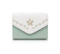 AdiStylinno Women's Purse Cute Floral Print Leather Small Purse Women's Compact Bifold Purse Fashion Slim Wallet Women Wallet with ID Window and Multiple Card Slots, Green, 10.8 x 2.5 x 8 cm, cute