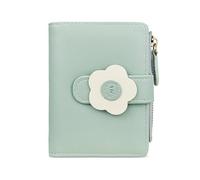 AdiStylinno Women's Small Purse Cute Floral Print Small Wallet Bifold Credit Card Holder Mini Purse Leather Credit Card Holder with ID Window and Zip Coin Compartment, Green, 11.5*9.2CM, cute
