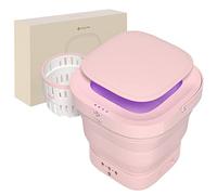 ADITAM 100V-240V 9L Foldable Washing Machine - Portable Washing Machine, Mini Portable Washer with Spin Dryer(Color:Pink) Double the comfort