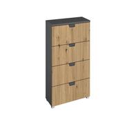 Aditio Narrow Chest - 4 Drawer - Metallic Dark Grey & Artisan Oak