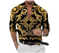 ADITIRCP Men Casual Baroque Shirt Trending Royal Floral Printed Long Sleeve Shirts Slim Fit Button Down Lapel Blouse