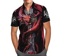 ADITIRCP Men's Dragon Printed Short Sleeve Shirt Retro 3D Dragon Pattern Summer Shirts Fashion Lapel Button Beach Blouse Top