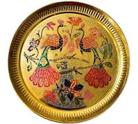 Aditri Creation Decorative peacock Brass Thali Plate Brass Thali Prasad Plate for Pooja Utensils Indian Traditional Festival Housewarming Decorations and Home Decor(Size:- 8")(Golden)