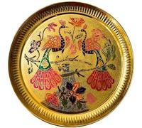 Aditri Creation Decorative Peacock Brass Thali Plate Brass Thali Prasad Plate for Pooja Utensils Indian Traditional New Year Festival Housewarming Decorations and Home Decor(Size:- 6")(Golden)