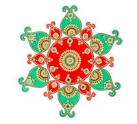 Aditri Creation Designer Floor Rangoli Reusable Round Acrylic Indian Traditional for Home Floor Decor Gifts Interior Floor Festival diwali decor Decorations and Gifting (Size:- 14")(Red & Green)