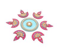 Aditri Creation Floor Rangoli Designer Reusable Small Rangoli Acrylic Indian Traditional Festival Home Decor Gift for Home Interior Floor New year Decorations and Gifting (Size:- 7") (Pink and Blue)