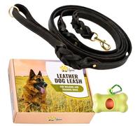 ADITYNA - Double Handle Leather Dog Leash 6ft - Heavy Duty Braided Dog Leash with Traffic Handle for Mastiff, Saint-Bernard, Rottweiler - Lead for Extra-Large Breeds (Black, Two Handles 6 Foot x 1")