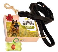 ADITYNA - Double Handle Leather Dog Leash 6ft - Heavy Duty Braided Dog Leash with Traffic Handle - Lead for Training and Walking Medium Large Breeds (Black, Two Handles 6 Foot x 3/4")