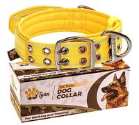 ADITYNA - Heavy Duty Dog Collar with Handle - Reflective Dog Collar for Medium Dogs - Wide, Thick, and Soft Neoprene Padded Dog Collar for Training and Walking (Medium: Fit 15-19" Neck, Yellow)
