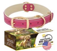 ADITYNA - Heavy-Duty Premium Pink Leather Dog Collar for Large Dogs - Padded with Soft Genuine Leather for a Cozy Feel - Girl Dog Collar (Pink - Gold Colored Buckle, Large: Fit 17-23" Neck)