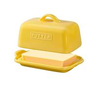ADIVEE Large Butter Dish for Standard UK Butter-Whether a Whole 500g Block or Two 250g Blocks, Porcelain Butter Storage for Countertop, Ceramic Butter Container, White. (Yellow Butter Dish)