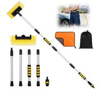 Adiwo 165CM/65" Four-Section Car Wash Brush, Extendable Long Handle Cleaning Mop with 1/2-Inch Hose Connector, Towel and Storage Bag,26CM/10'' Larger Soft Bristle Brush Head for Caravan, Windows,Boat