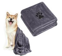 Adiwo 2 Pcs Large Microfiber Dog Towel, Soft Luxury Super Absorbent Dog Towel, Dries Pets Quickly, Machine Wash, Hand Washing and Dry, Bath Towel for All Breeds Dogs and Cats (100x50cm, Grey)