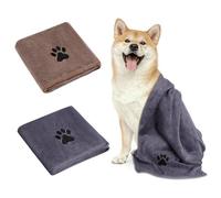 Adiwo 2 Pcs Large Microfiber Dog Towel, Soft Luxury Super Absorbent Dog Towel, Dries Pets Quickly, Machine Wash, Hand Washing and Dry, Bath Towel for All Breeds Dogs and Cats (100x50cm, Brown+Grey)