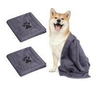 Adiwo 2 Pcs Large Microfiber Dog Towel, Soft Luxury Super Absorbent Dog Towel, Dries Pets Quickly, Machine Wash, Hand Washing and Dry, Bath Towel for All Breeds Dogs and Cats (75x35cm, Grey)