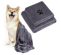 Adiwo 2 Pcs Microfiber Dog Towel, Soft Luxury Super Absorbent Dog Towel, Dries Pets Quickly, Machine Wash, Hand Washing and Dry, Bath Towel for All Breeds Dogs and Cats (140x70cm/75 x 35 cm, Grey)