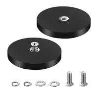 Adiwo 2PC Rubber Coated Neodymium Magnets, 66mm Round Black Rubber Coated Mounting Magnets with Thread Stud Nuts, Anti-Scratch for Vehicles Attaching Tool Lamps