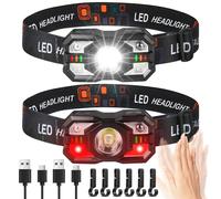 Adiwo 2PCS LED Rechargeable Headlamp, Super Bright Sensor with 6 Light Modes, IPX4 Waterproof LED Headlamp, Perfect for Jogging, Camping, Fishing