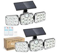 Adiwo 2PCS Solar Security Light Outdoor Light, 3-Head Solar Wall Light with Remote, 2400mAh 138 LED, Motion Sensor, IP54 Waterproof, 3 Modes, 270° Ultra Wide Angle Lighting, for Yard Garage Door