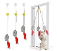 Adiwo 3 Packs Door Hanging Cat Toy, Bouncing Mouse Cat Toys with Squeaky Sound and Feather Tail, for Indoor Cats & Kittens, for Hunting & Exercising, Eliminating Boredom, (Gray)