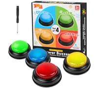 Adiwo 4 PCS Answer Buzzers, Game Show Buzzers with Lights and 4 Personalized Sound, Fun Talking Button, Buzzers for Trivia Games with Screwdriver, for Family, Party, Classroom, Office, Pub