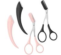 Adiwo 4 Pcs Eyebrow Trimmer Scissor, 2 Pcs Eyebrow Scissors with Comb and 2 Pcs Eyebrow Razor, Stainless Steel Beauty Tool, Professional Precision Eyebrow for Men and Women（Black and Pink）